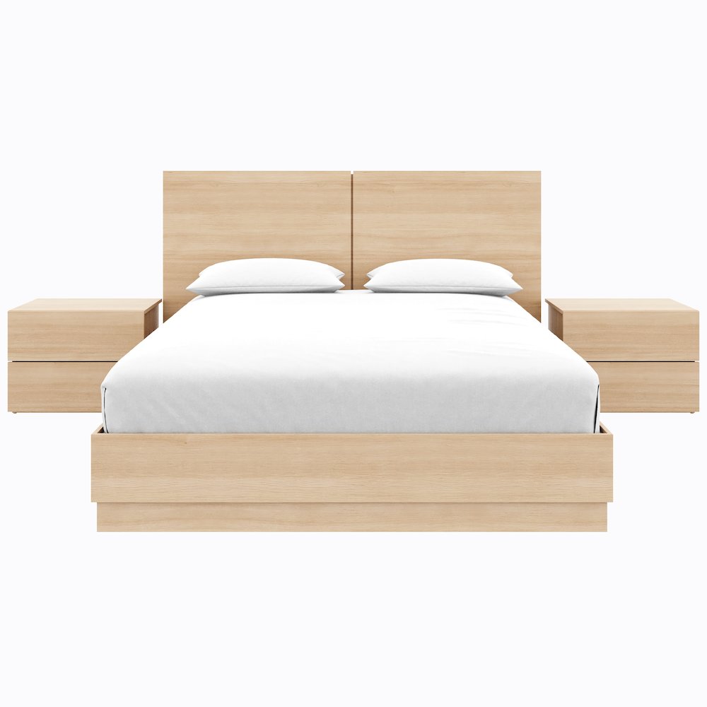 Douglas 4 Piece Bedroom Set with Headboard, Slatted Bedframe, 2 Nightstands. Picture 1