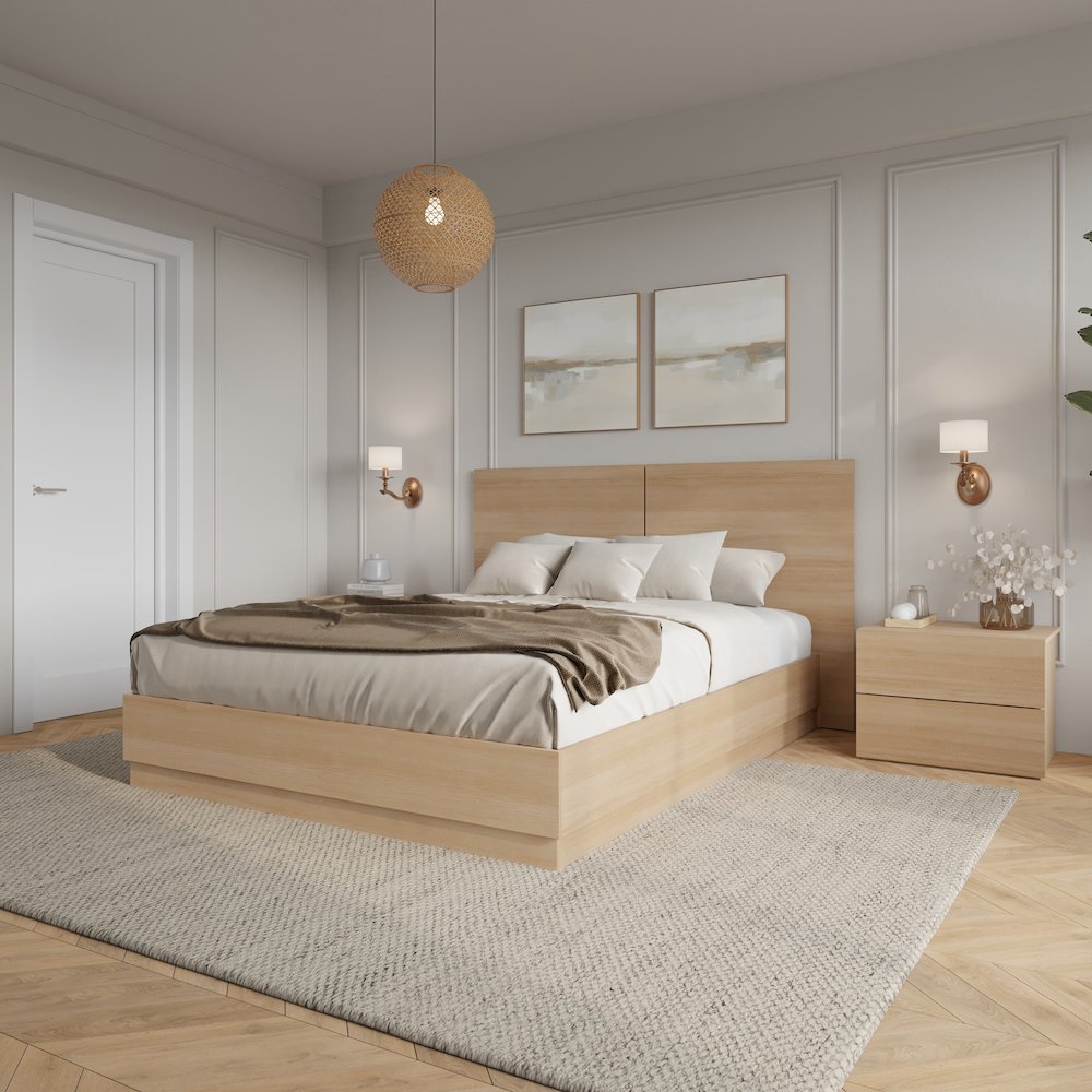 Douglas 4 Piece Bedroom Set with Headboard, Slatted Bedframe, 2 Nightstands. Picture 5