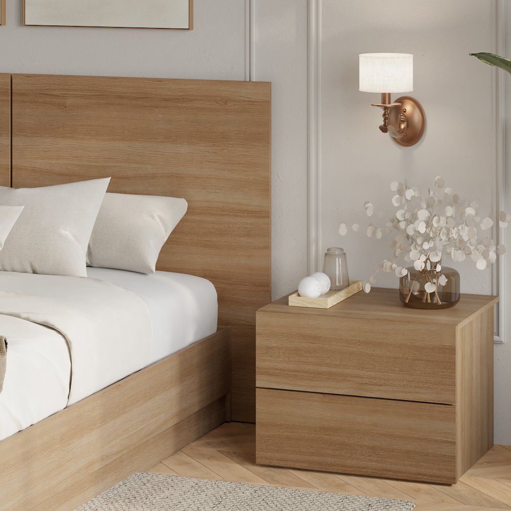 Douglas 4 Piece Bedroom Set with Headboard, Slatted Bedframe, 2 Nightstands. Picture 6