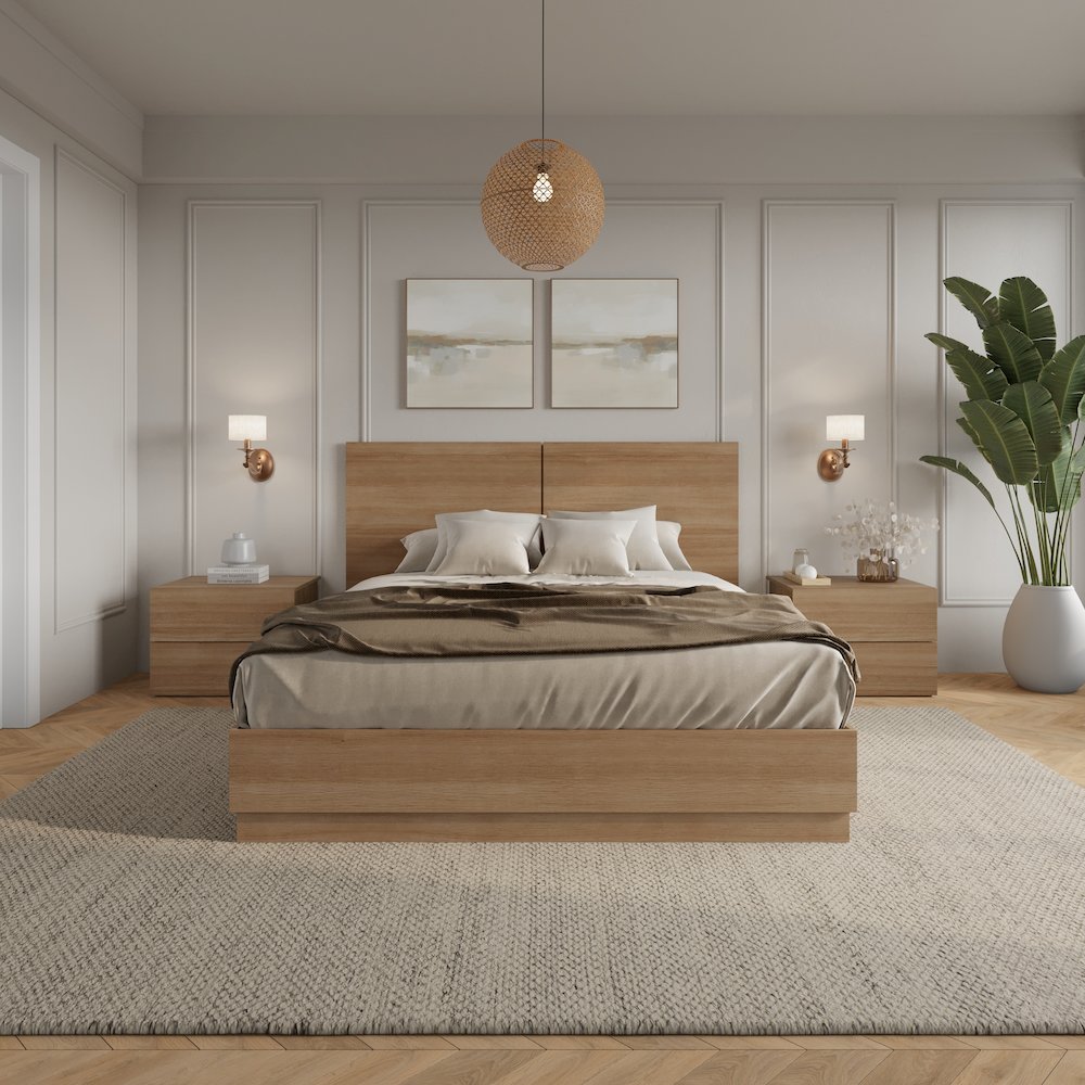 Douglas 4 Piece Bedroom Set with Headboard, Slatted Bedframe, 2 Nightstands. Picture 3