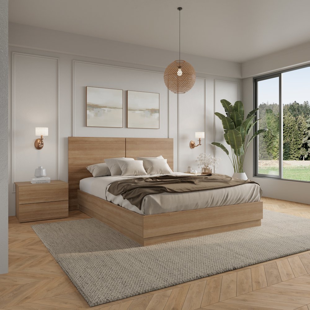 Douglas 4 Piece Bedroom Set with Headboard, Slatted Bedframe, 2 Nightstands. Picture 4