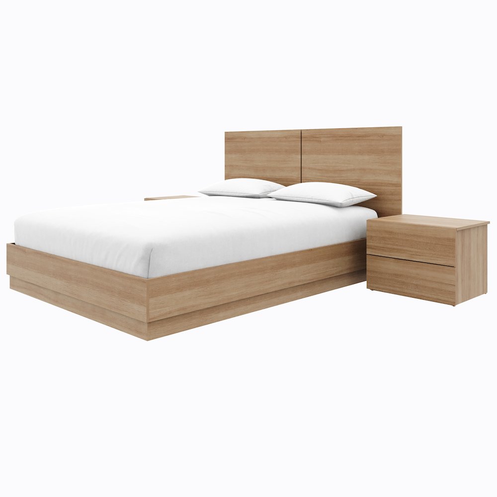 Douglas 4 Piece Bedroom Set with Headboard, Slatted Bedframe, 2 Nightstands. Picture 2