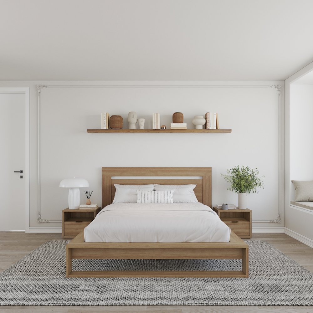 Morgan 4 Piece Bedroom Set with Headboard, Slatted Bedframe, 2 Nightstands. Picture 4