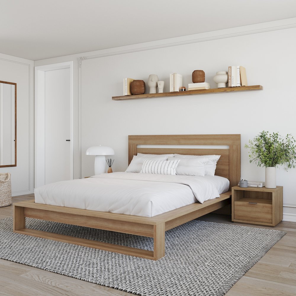 Morgan 4 Piece Bedroom Set with Headboard, Slatted Bedframe, 2 Nightstands. Picture 3