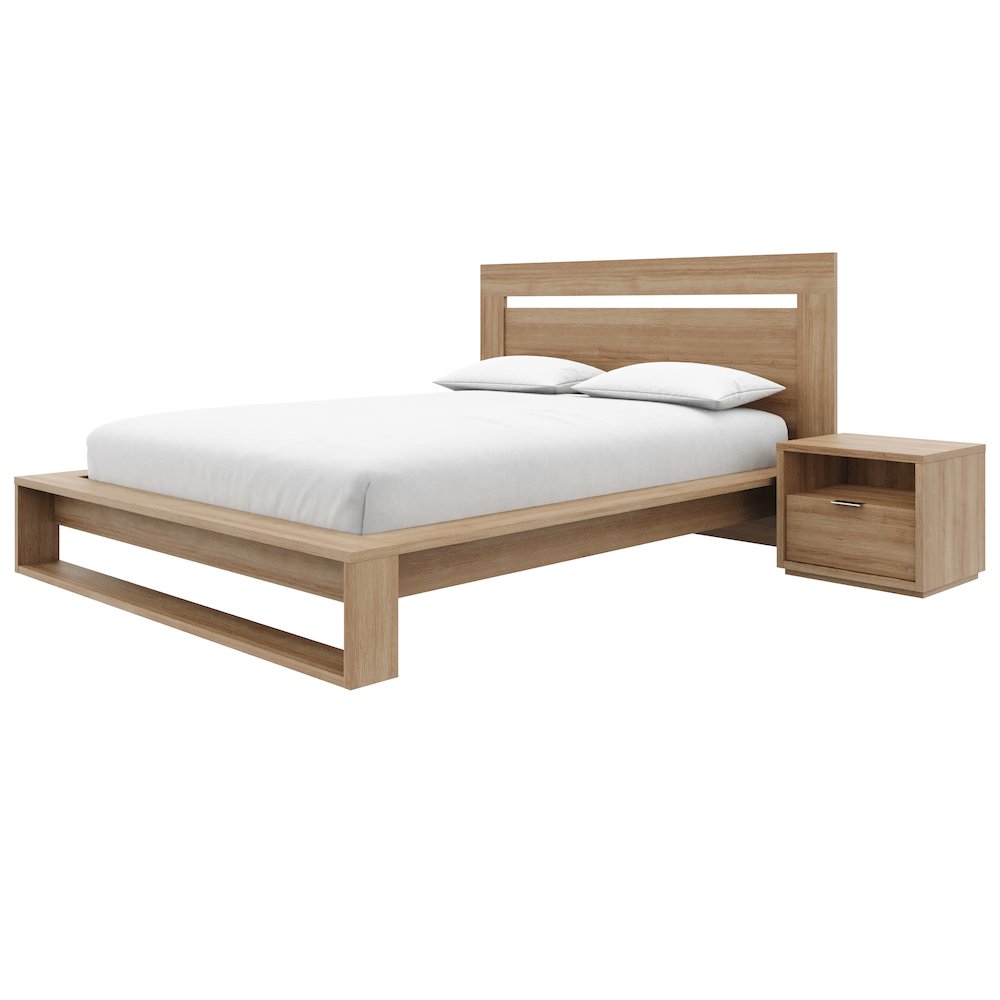 Morgan 4 Piece Bedroom Set with Headboard, Slatted Bedframe, 2 Nightstands. Picture 1