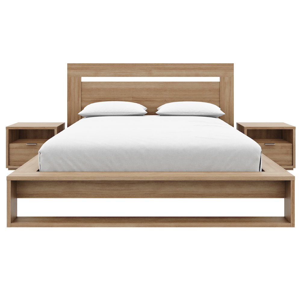 Morgan 4 Piece Bedroom Set with Headboard, Slatted Bedframe, 2 Nightstands. Picture 2