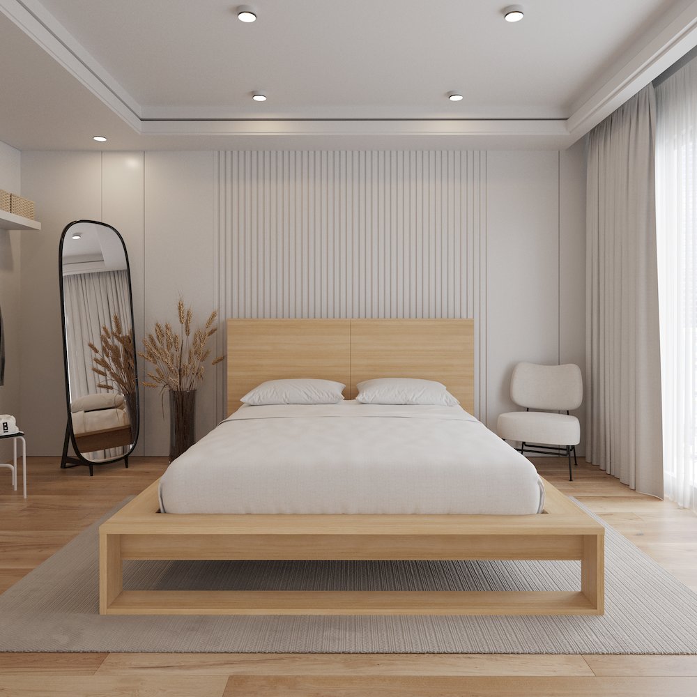 Torino Bedset with Headboard and Slatted Bedframe Natural Blonde Oak Color. Picture 4