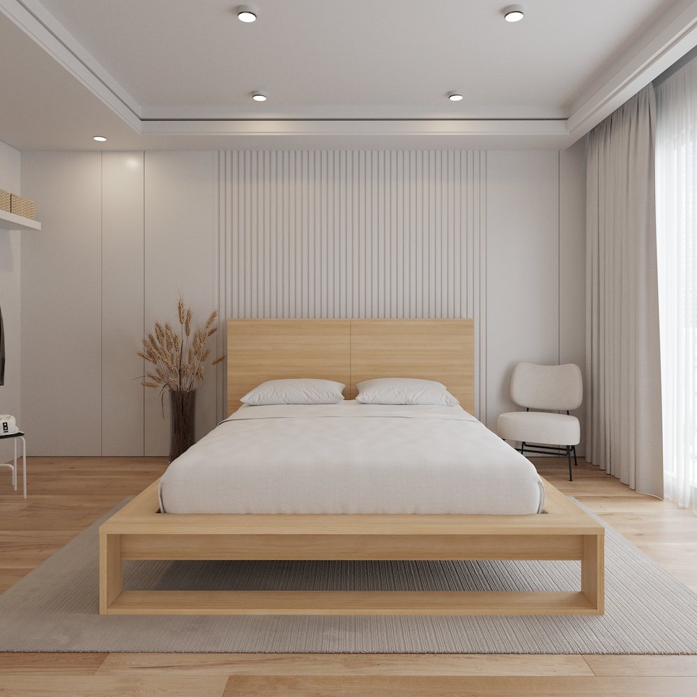 Torino Bedset with Headboard and Slatted Bedframe Natural Blonde Oak Color. Picture 8