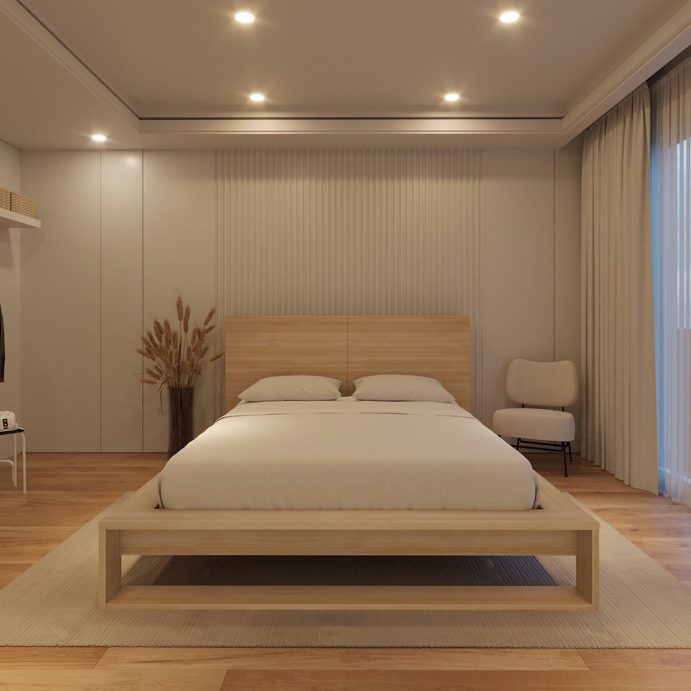 Torino Bedset with Headboard and Slatted Bedframe Natural Blonde Oak Color. Picture 7