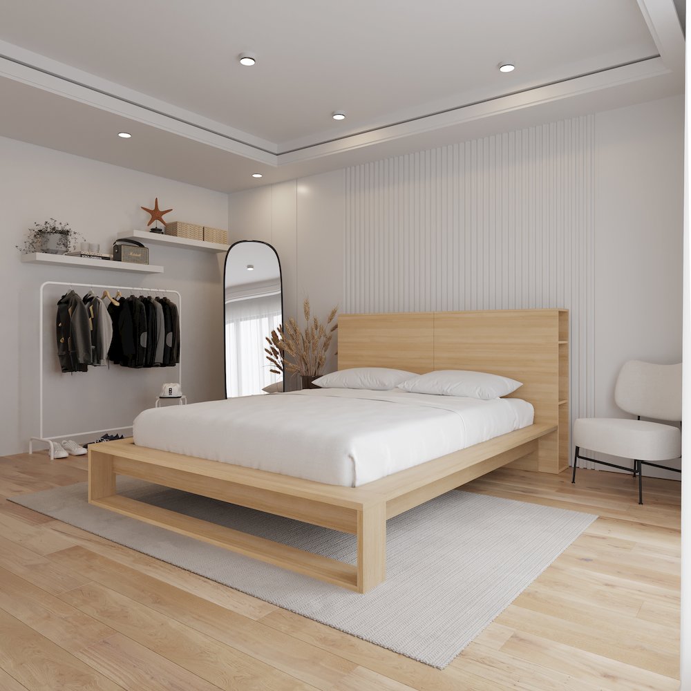 Torino Bedset with Headboard and Slatted Bedframe Natural Blonde Oak Color. Picture 3