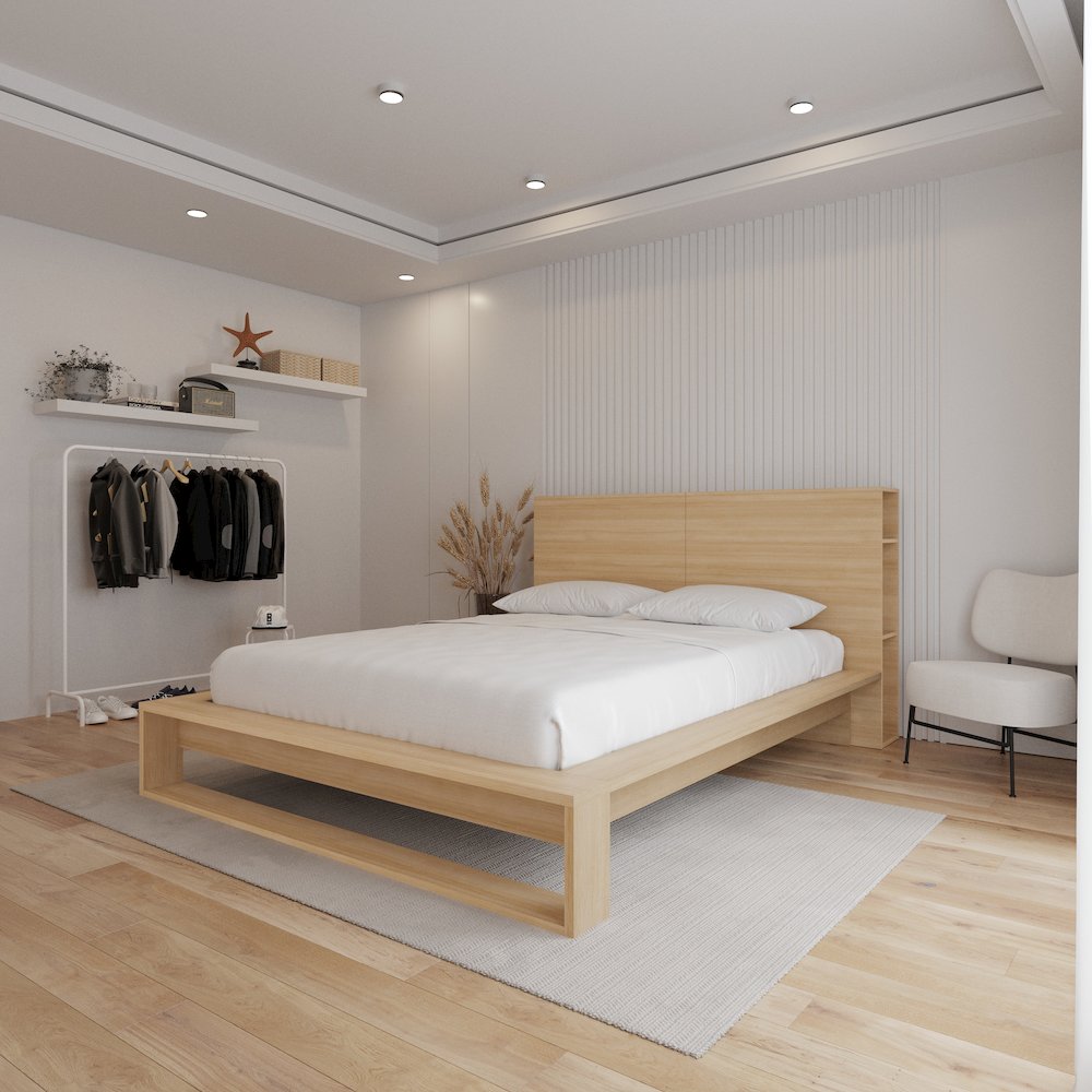 Torino Bedset with Headboard and Slatted Bedframe Natural Blonde Oak Color. Picture 6