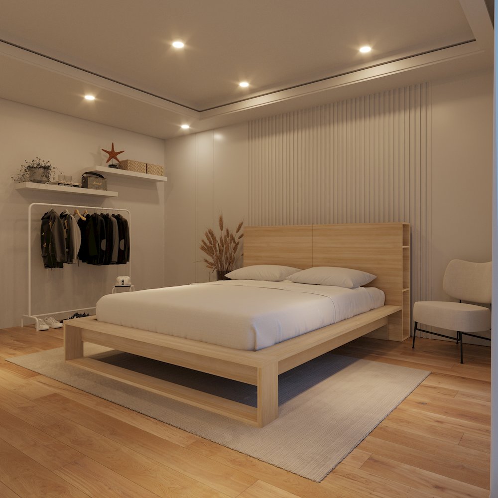 Torino Bedset with Headboard and Slatted Bedframe Natural Blonde Oak Color. Picture 5