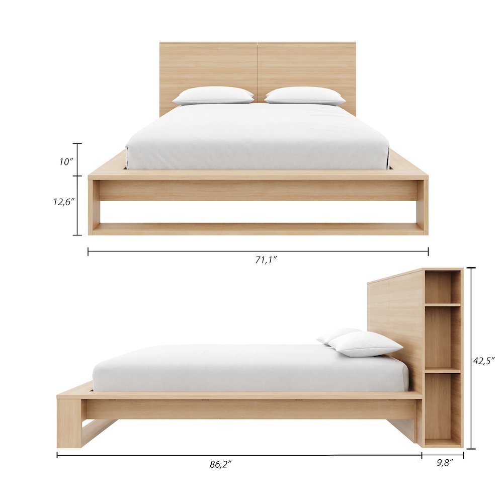 Torino Bedset with Headboard and Slatted Bedframe Natural Blonde Oak Color. Picture 9