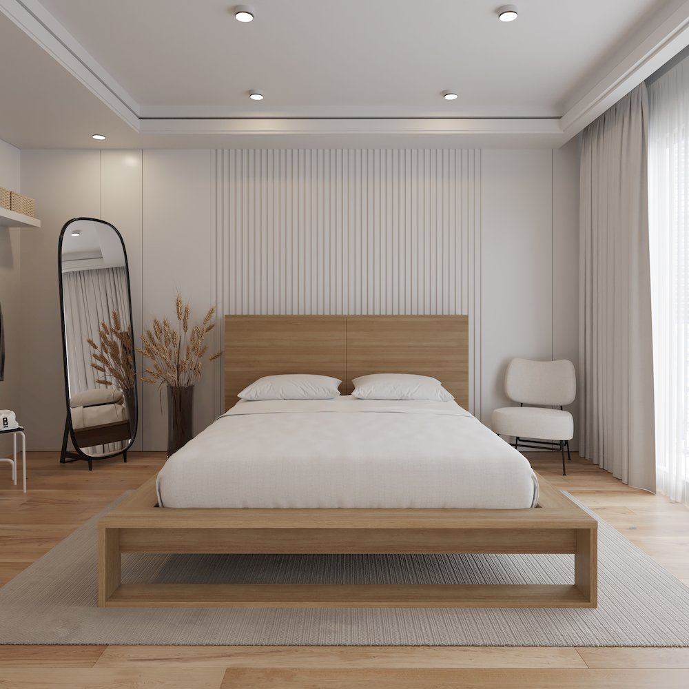 Torino Bedset with Headboard and Slatted Bedframe Brown Oak Color. Picture 4