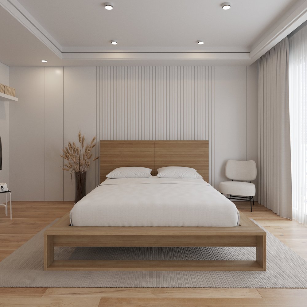 Torino Bedset with Headboard and Slatted Bedframe Brown Oak Color. Picture 7