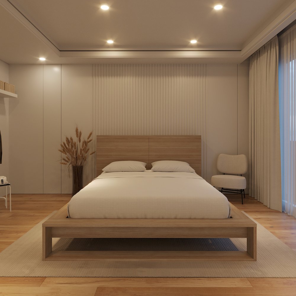 Torino Bedset with Headboard and Slatted Bedframe Brown Oak Color. Picture 8