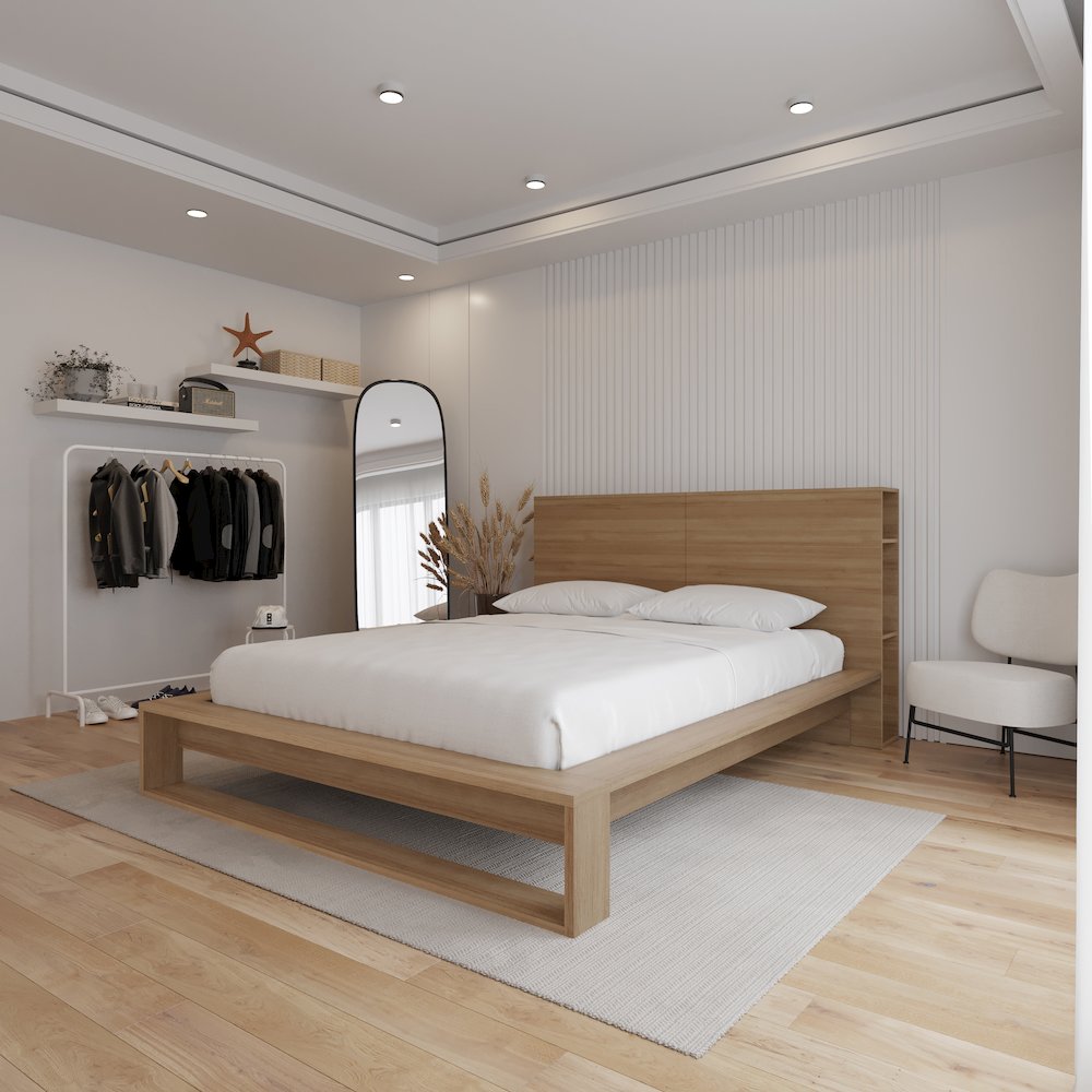 Torino Bedset with Headboard and Slatted Bedframe Brown Oak Color. Picture 3