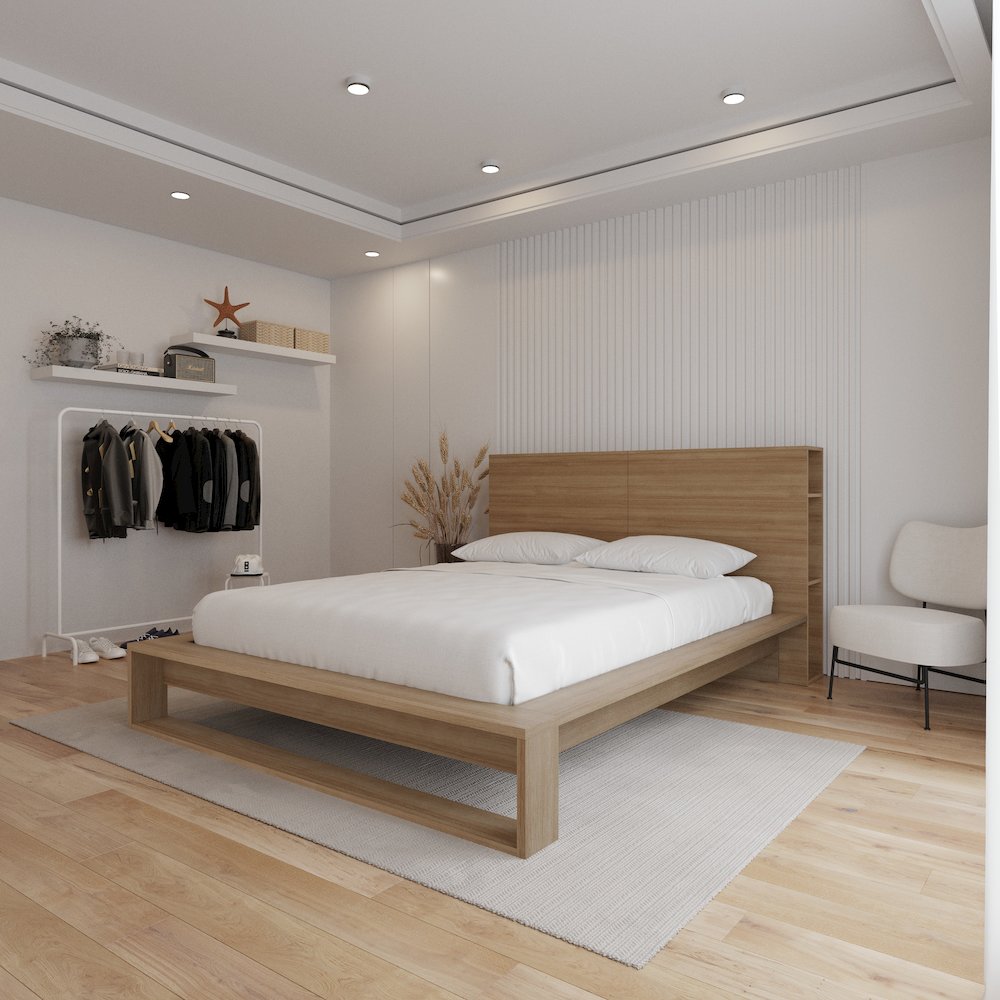 Torino Bedset with Headboard and Slatted Bedframe Brown Oak Color. Picture 6