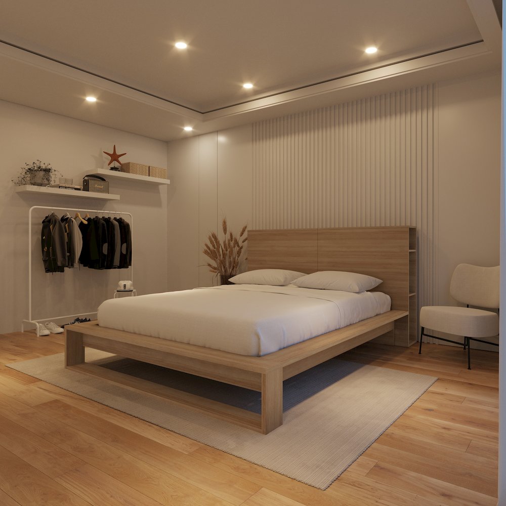 Torino Bedset with Headboard and Slatted Bedframe Brown Oak Color. Picture 5