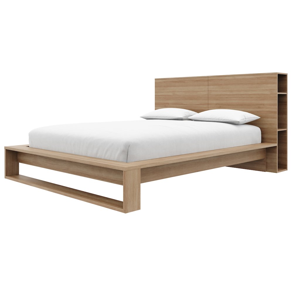 Torino Bedset with Headboard and Slatted Bedframe Brown Oak Color. Picture 1