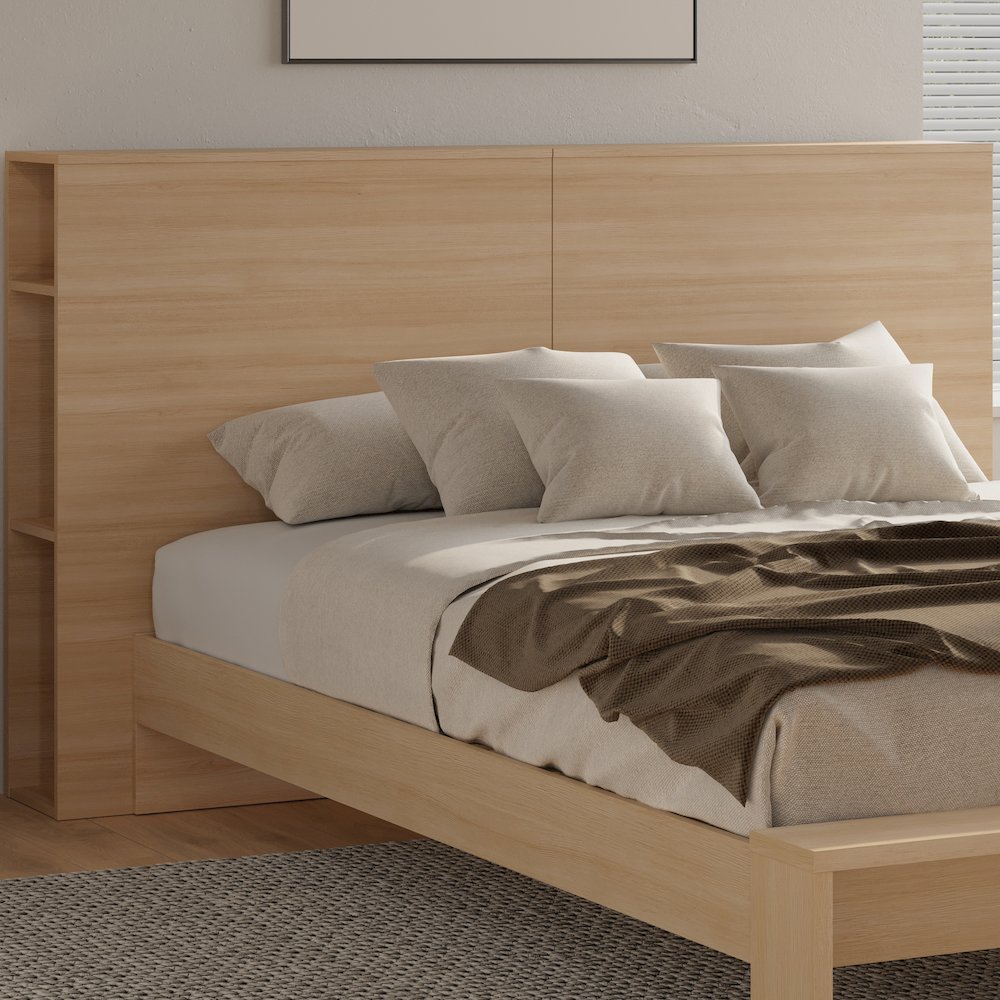 Tate Bedset with Headboard and Slatted Bedframe Natural Blonde Oak Color. Picture 7