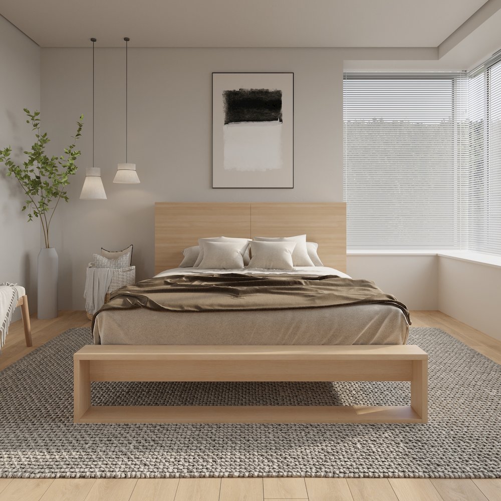 Tate Bedset with Headboard and Slatted Bedframe Natural Blonde Oak Color. Picture 5