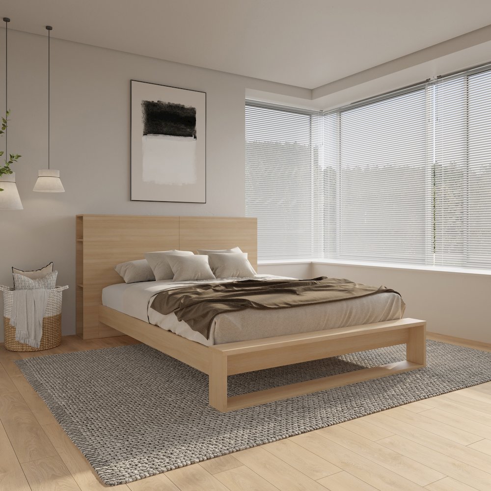 Tate Bedset with Headboard and Slatted Bedframe Natural Blonde Oak Color. Picture 4