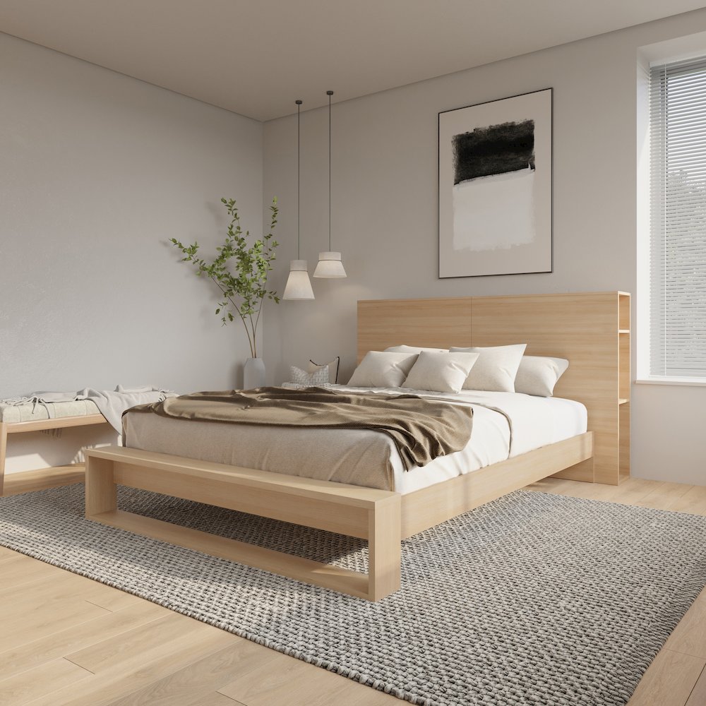 Tate Bedset with Headboard and Slatted Bedframe Natural Blonde Oak Color. Picture 3