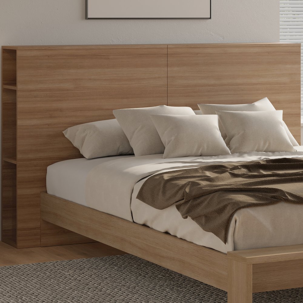 Tate Bedset with Headboard and Slatted Bedframe Brown Oak Color. Picture 6