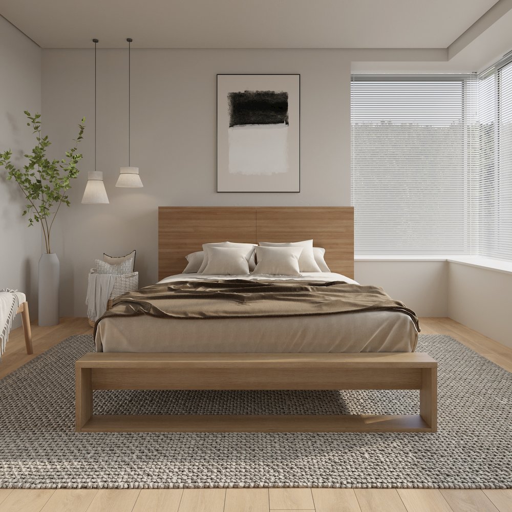 Tate Bedset with Headboard and Slatted Bedframe Brown Oak Color. Picture 4