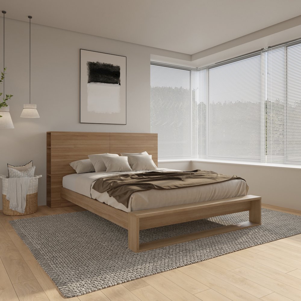 Tate Bedset with Headboard and Slatted Bedframe Brown Oak Color. Picture 5