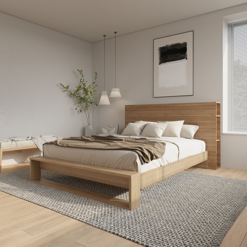 Tate Bedset with Headboard and Slatted Bedframe Brown Oak Color. Picture 3