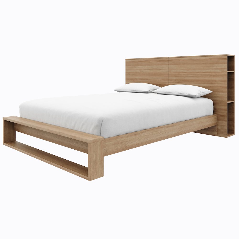 Tate Bedset with Headboard and Slatted Bedframe Brown Oak Color. Picture 1