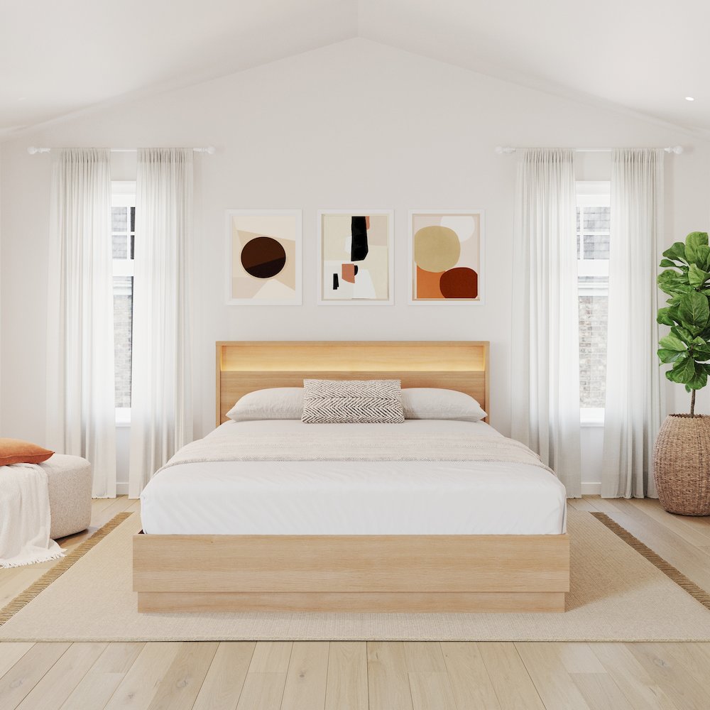 Harlow Bed Set with Slatted Bedframe and Headboard with Integrated Light. Picture 4