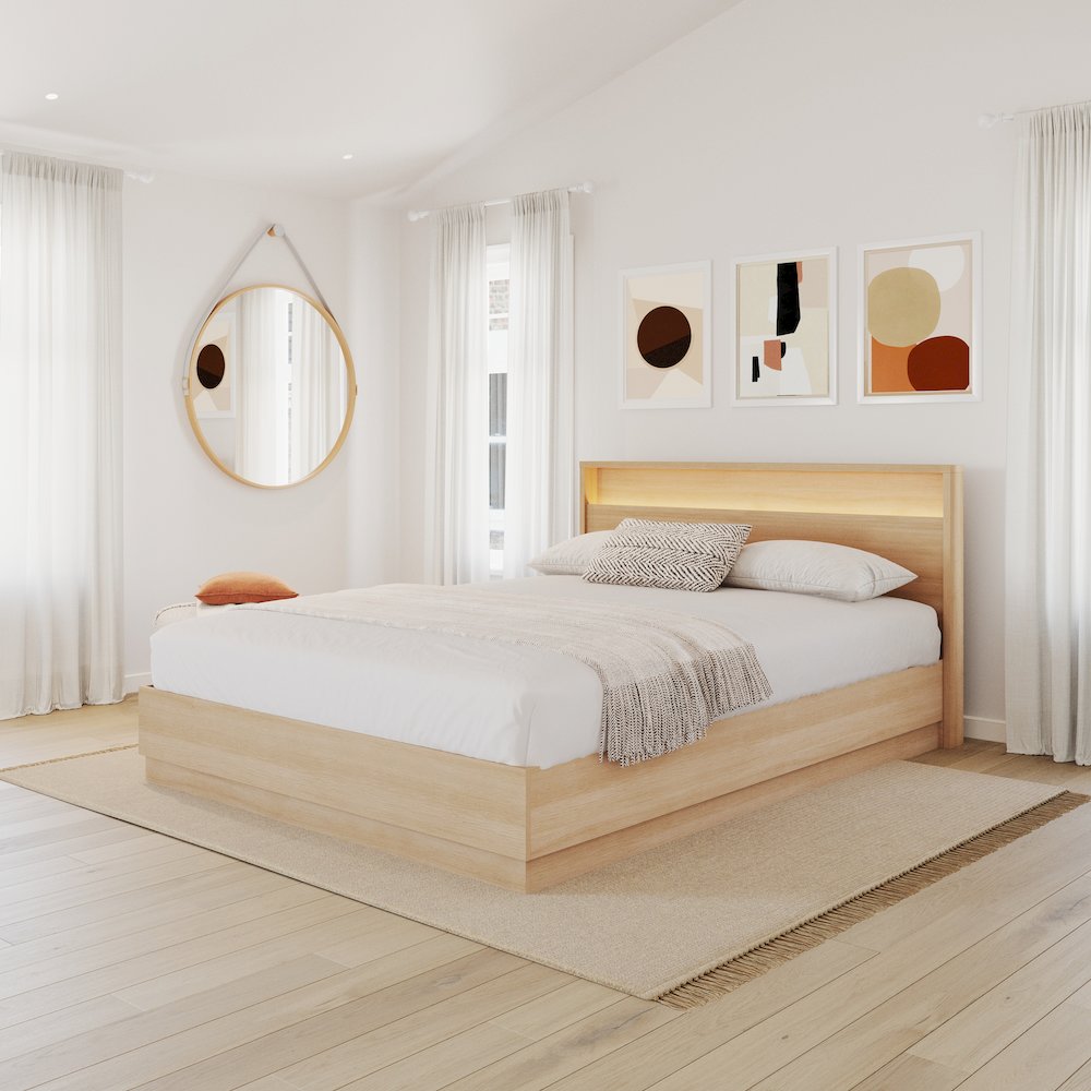 Harlow Bed Set with Slatted Bedframe and Headboard with Integrated Light. Picture 3