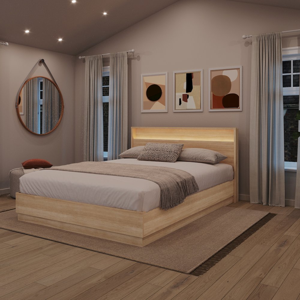 Harlow Bed Set with Slatted Bedframe and Headboard with Integrated Light. Picture 5