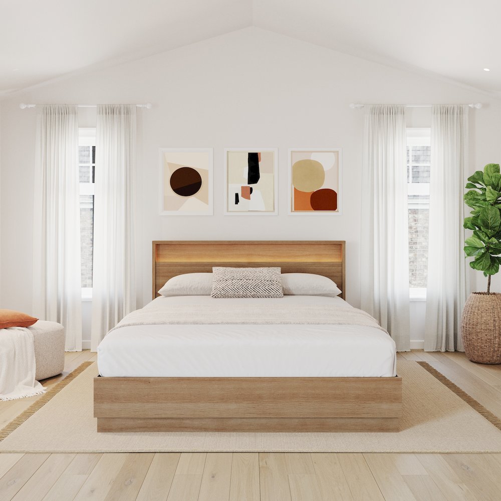 Harlow Bed Set with Slatted Bedframe and Headboard with Integrated Light. Picture 4