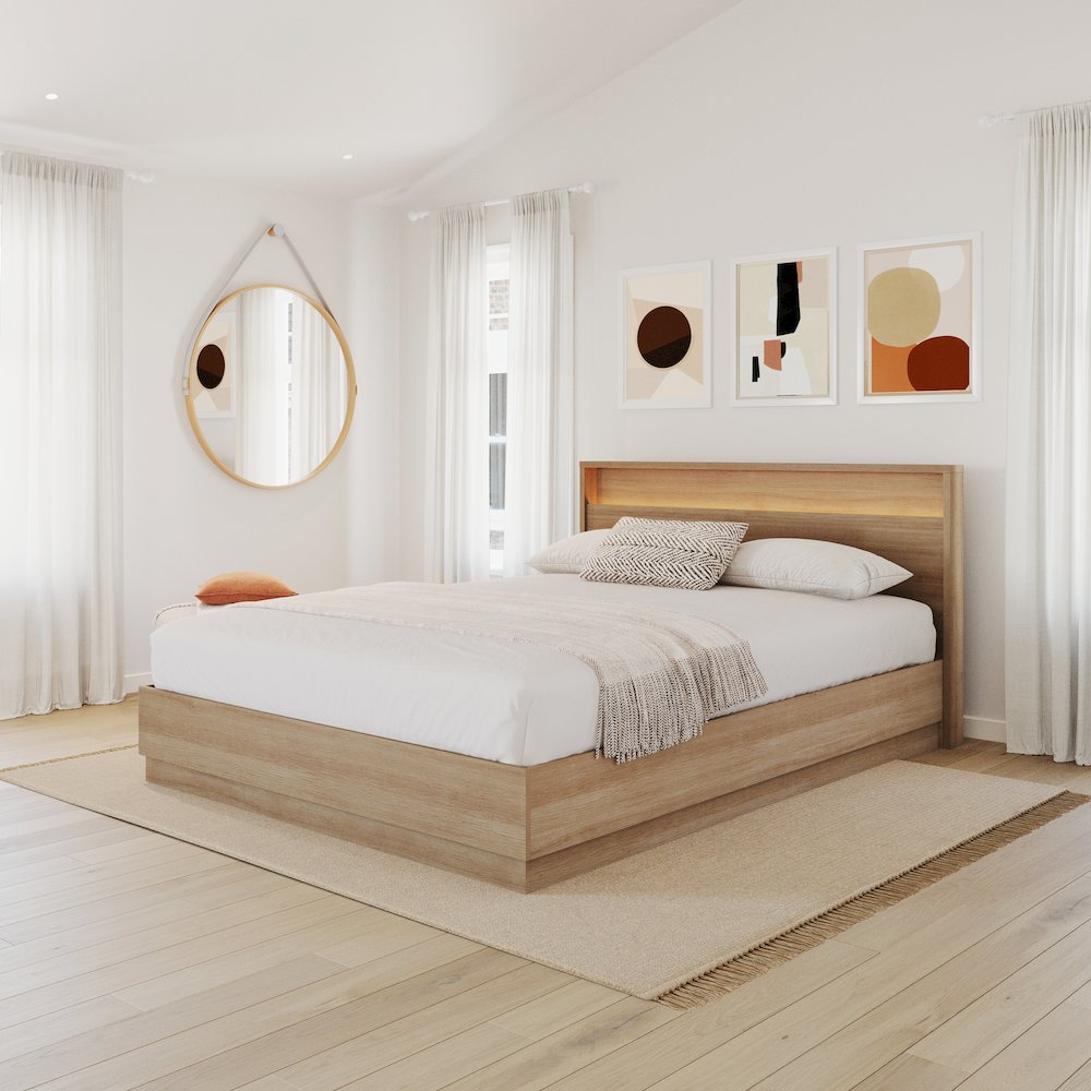 Harlow Bed Set with Slatted Bedframe and Headboard with Integrated Light. Picture 3
