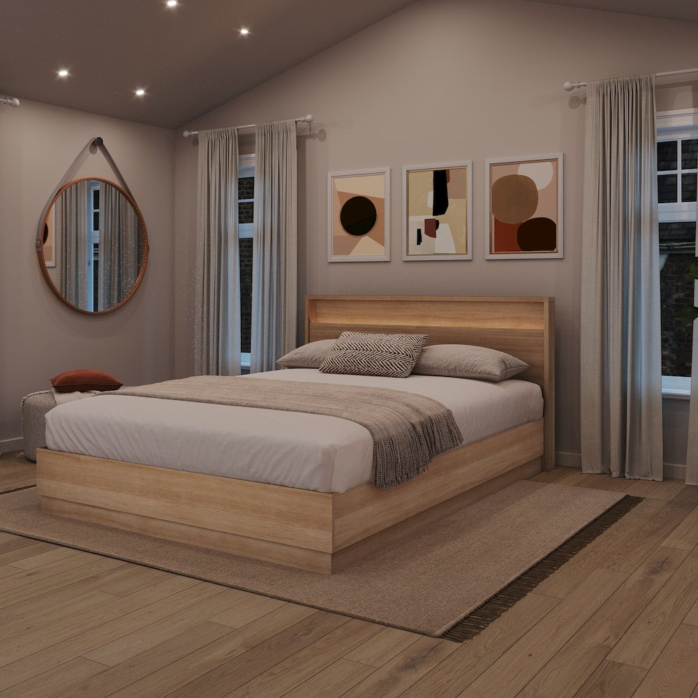 Harlow Bed Set with Slatted Bedframe and Headboard with Integrated Light. Picture 5