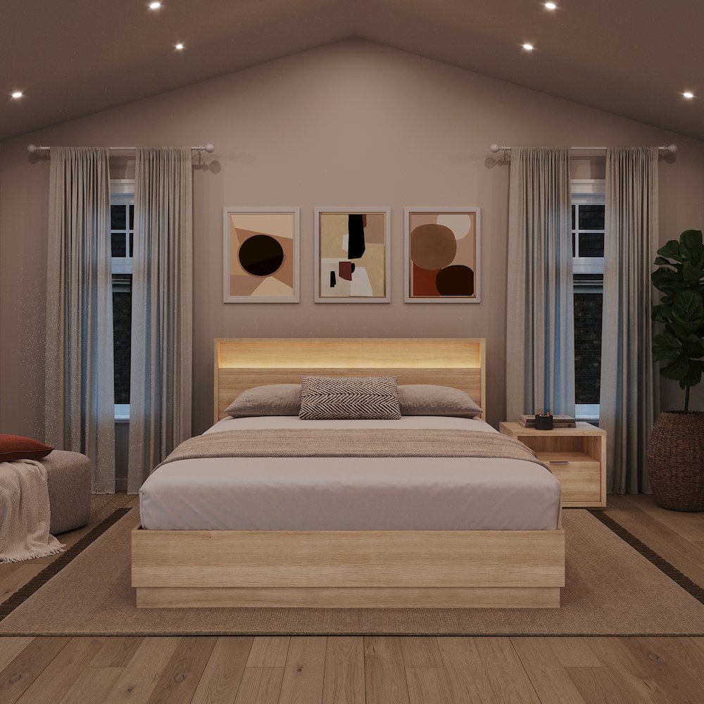 3 Piece Bedroom Set with Slatted Bedframe, Headboard with Integrated Light. Picture 5