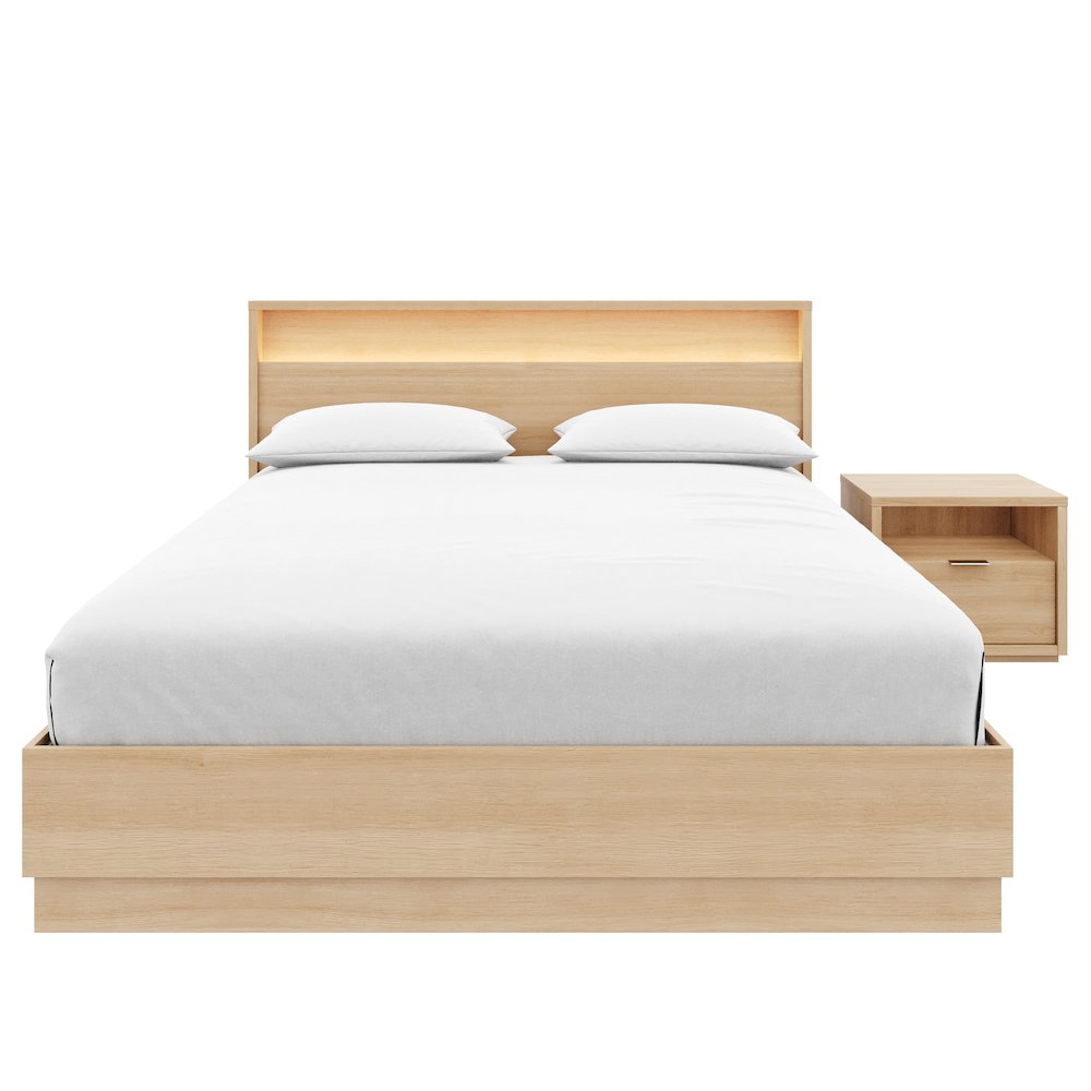 3 Piece Bedroom Set with Slatted Bedframe, Headboard with Integrated Light. Picture 1