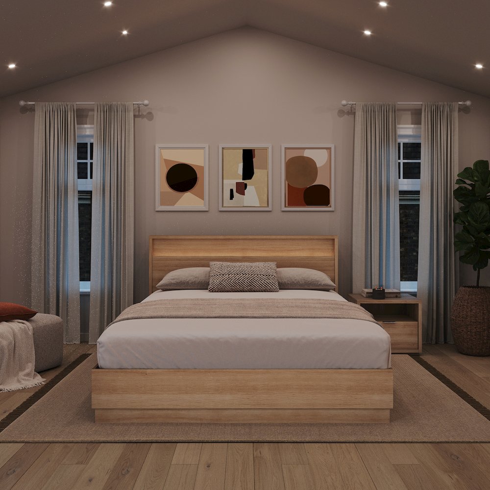 3 Piece Bedroom Set with Slatted Bedframe, Headboard with Integrated Light. Picture 5