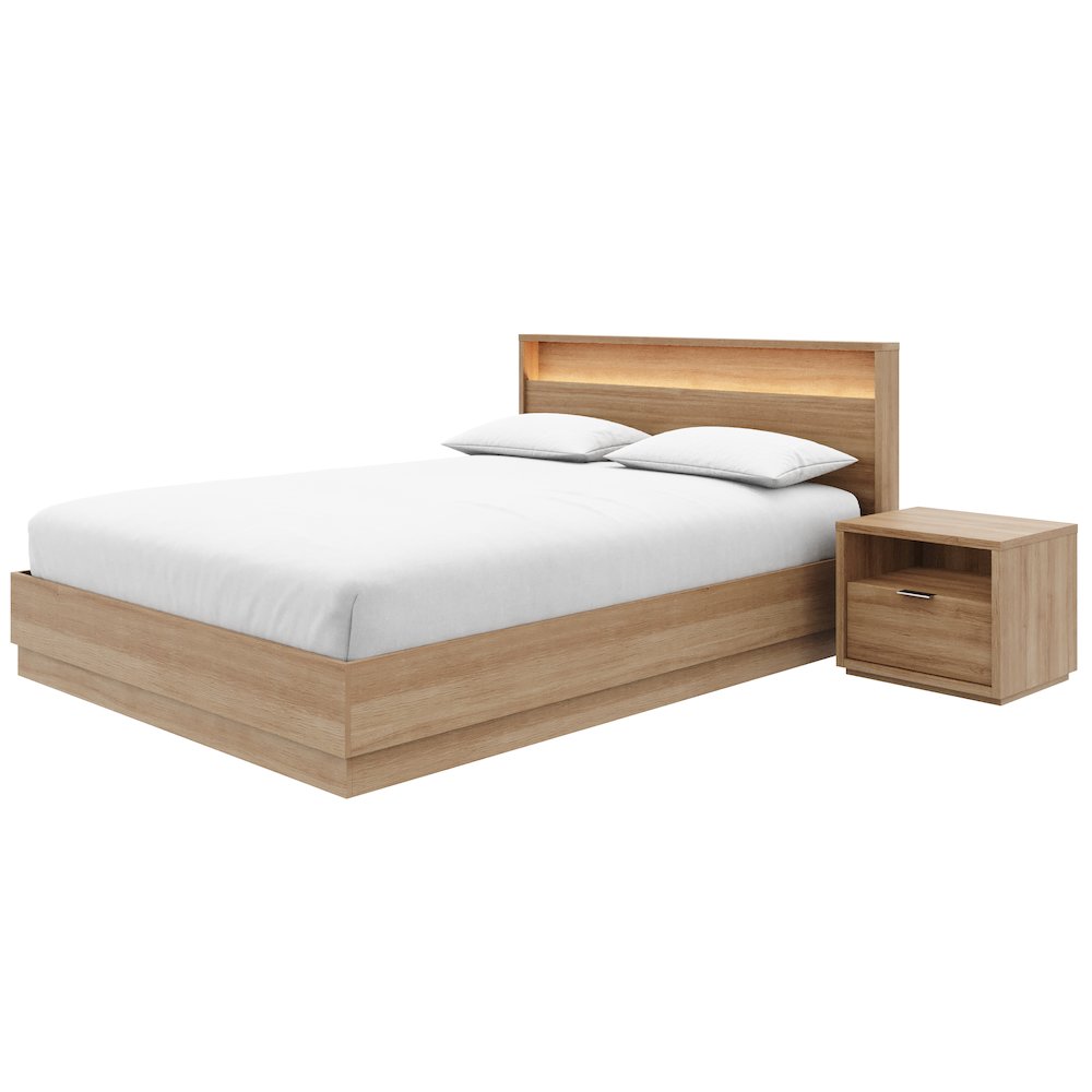 3 Piece Bedroom Set with Slatted Bedframe, Headboard with Integrated Light. Picture 1