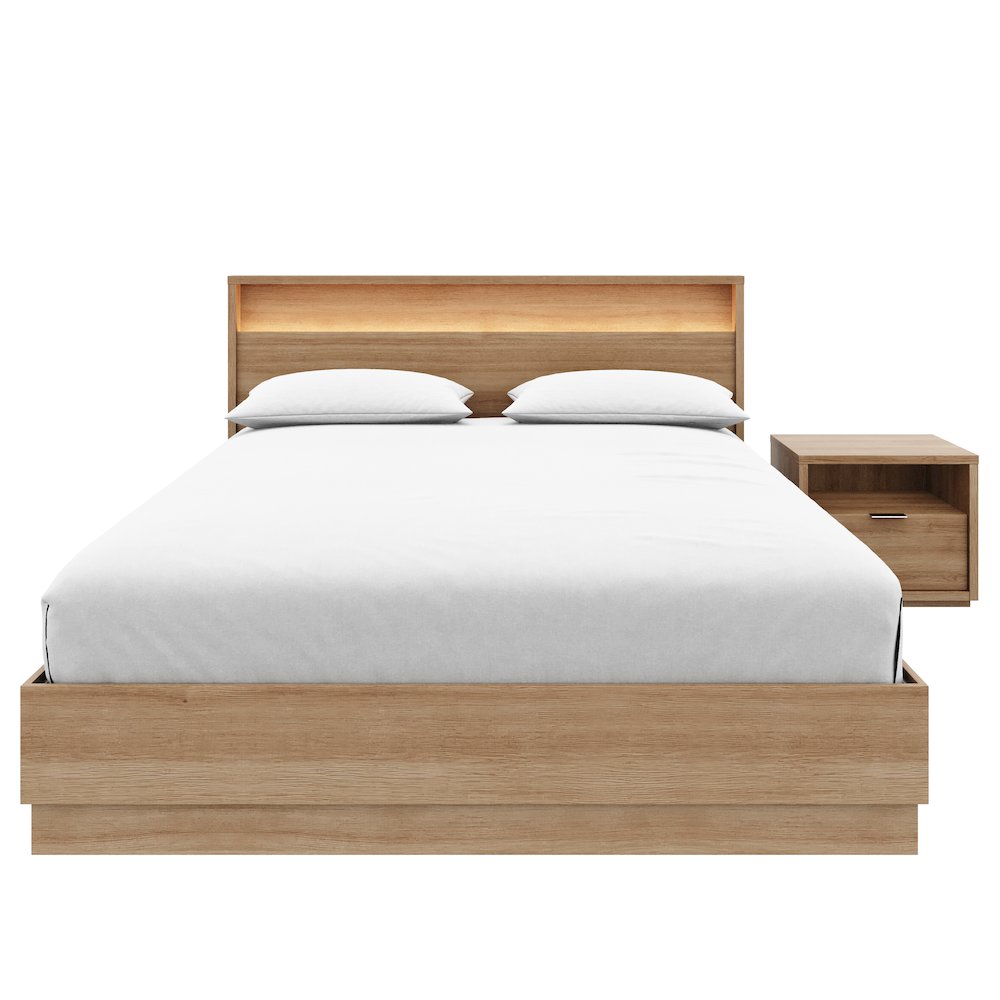 3 Piece Bedroom Set with Slatted Bedframe, Headboard with Integrated Light. Picture 2