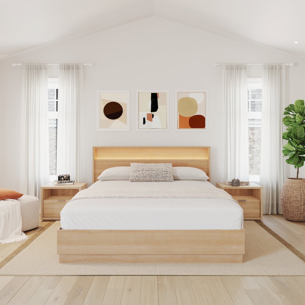 4 Piece Bedroom Set with Slatted Bedframe, Headboard with Integrated Light. Picture 4