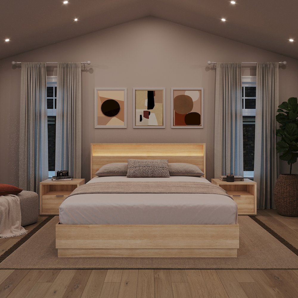 4 Piece Bedroom Set with Slatted Bedframe, Headboard with Integrated Light. Picture 5