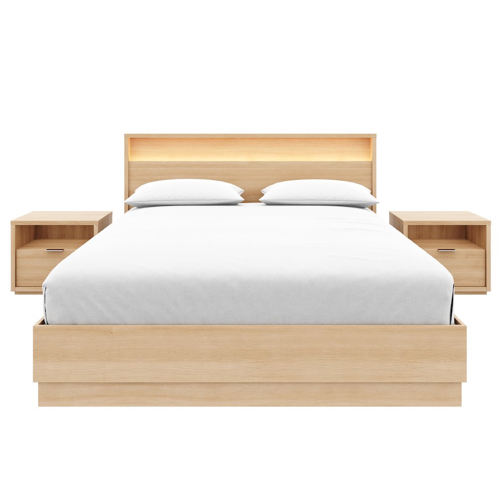 4 Piece Bedroom Set with Slatted Bedframe, Headboard with Integrated Light. Picture 1