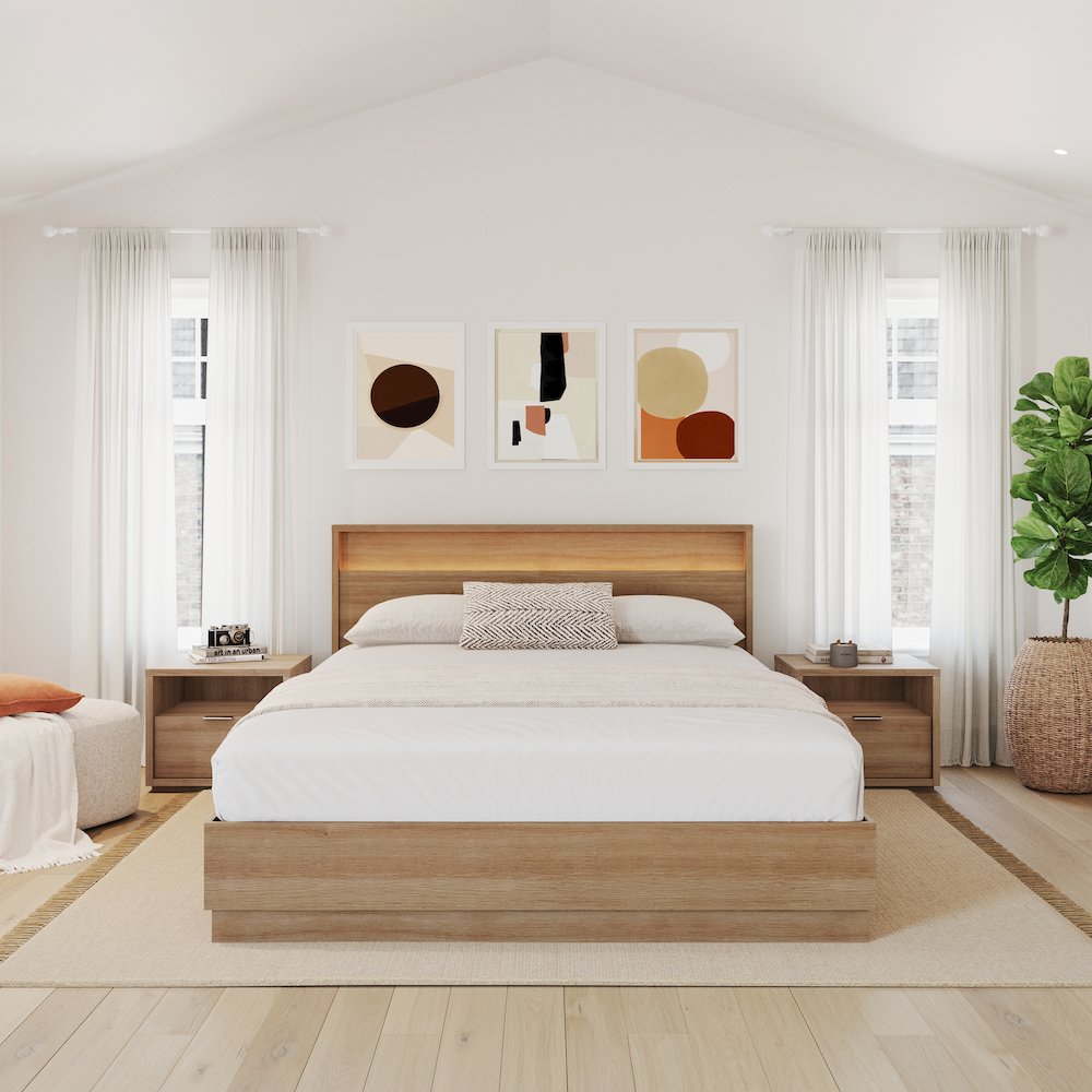 4 Piece Bedroom Set with Slatted Bedframe, Headboard with Integrated Light. Picture 3