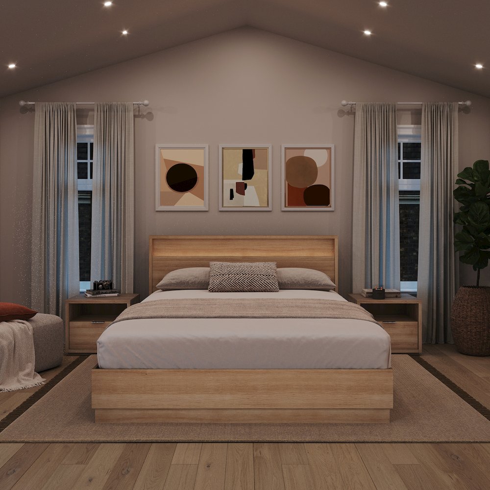 4 Piece Bedroom Set with Slatted Bedframe, Headboard with Integrated Light. Picture 5