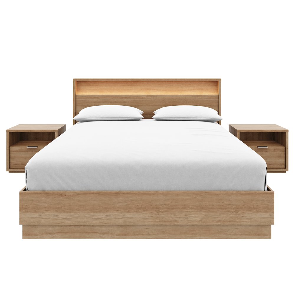 4 Piece Bedroom Set with Slatted Bedframe, Headboard with Integrated Light. Picture 1